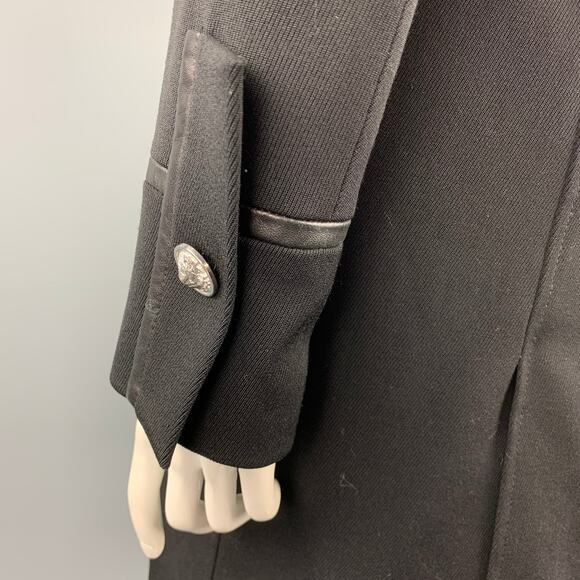 VERSUS by GIANNI VERSACE Size 10 Black Wool Solid Leather Trim Coat - Picture 6 of 8